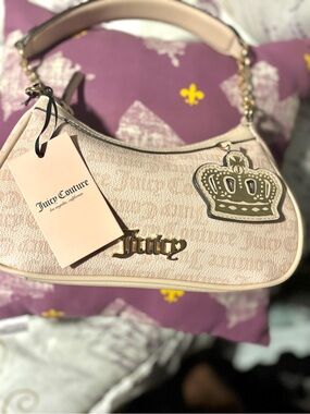 Juicy Couture Blush Pink Logo Shoulder Bag with Crown Charm